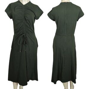 eShakti cap sleeve Ruched drawstring Cotton Jersey‎ dark olive green dress 14